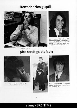 Das Mustang Yearbook 1974 der Breck School dokumentiert das Schuljahr 1973–1974 und hebt Schüler, Lehrer, Leichtathletik und Vereine hervor. Stockfoto
