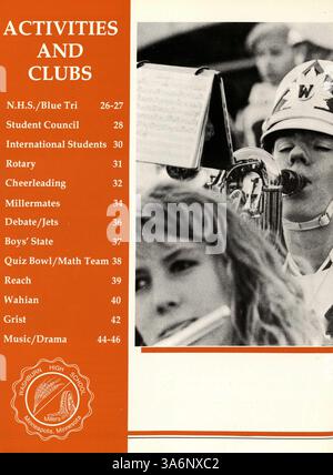 Das Wahian Jahrbuch 1987 der Washburn High School beleuchtet das Studentenleben, den Sport, die Vereine, die Lehrkräfte und die großen Schulveranstaltungen des Jahres 1986-1987. Stockfoto