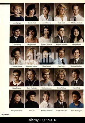 Das Wahian Jahrbuch 1987 der Washburn High School präsentiert einen umfassenden Einblick in die Leistungen der Schüler, die Leichtathletik, die Beiträge der Fakultät und die Schulaktivitäten des akademischen Jahres 1986-1987. Stockfoto
