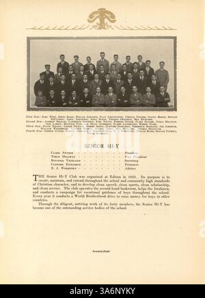 In diesem Edison Jahrbuch 1928 werden die Schülerschaft, die Mitglieder der Fakultät, die sportlichen Leistungen, die Vereine und die wichtigsten Aktivitäten des Schuljahres 1927-1928 an der Edison High School vorgestellt. Stockfoto