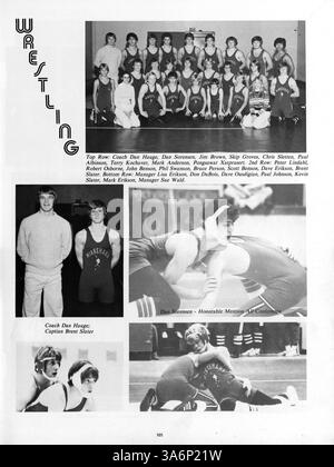 Das „Antler Yearbook 1979“ der Minnehaha Academy erfasst die Leistungen der Schüler, die Höhepunkte der Lehrkräfte, die sportlichen Leistungen und die Schulaktivitäten aus dem Jahr 1978-1979. Stockfoto