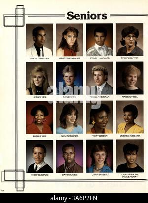 Diese Ausgabe des North High Yearbook 1987 zeigt die Schüler, Lehrer, Leichtathletik, Vereine und die großen Schulveranstaltungen des Schuljahres 1986-1987. Seiten 81-96 fehlen. Stockfoto