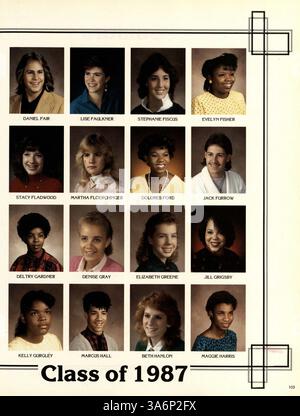 Diese Ausgabe des Jahrbuchs der North High 1987 zeigt das Leben von Schülern, Lehrkräften, Vereinen, Leichtathletik und Veranstaltungen aus dem Schuljahr 1986-1987. Seiten 81-96 fehlen. Stockfoto