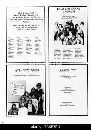 Dieses 1979 Antler Yearbook der Minnehaha Academy erfasst die wichtigsten Ereignisse, die Leistungen der Schüler, die Höhepunkte der Lehrkräfte und die sportlichen Leistungen des Schuljahres 1978-1979. Stockfoto