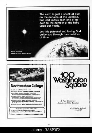 Das Jahrbuch der Minnehaha Academy 1979 mit dem Titel Antler fasst die Höhepunkte des Schuljahres 1978-1979 zusammen und dokumentiert Schüler, Lehrer, Vereine, Leichtathletik, und andere wichtige Ereignisse. Dieses Jahr dient als Momentaufnahme des Schuljahres für die High School Community im Hennepin County. Stockfoto