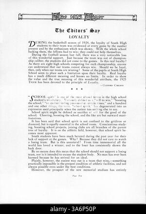 Diese Ausgabe 1925 des South High School Jahrbuchs Tiger dokumentiert das akademische und außerschulische Leben von Schülern, Lehrern, Leichtathletik und Clubs während des Schuljahres 1924-1925 und betont die Beiträge afroamerikanischer Schüler. Stockfoto