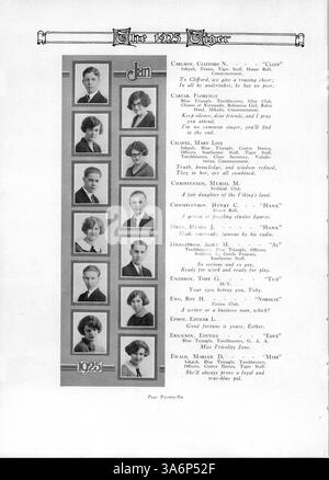 Diese Ausgabe 1925 des Jahrbuchs Tiger der South High School deckt das Schuljahr 1924-1925 ab und behandelt Leichtathletik, Vereine, akademische Höhepunkte und die Beteiligung afroamerikanischer Schüler an der Gestaltung der Schulkultur. Stockfoto