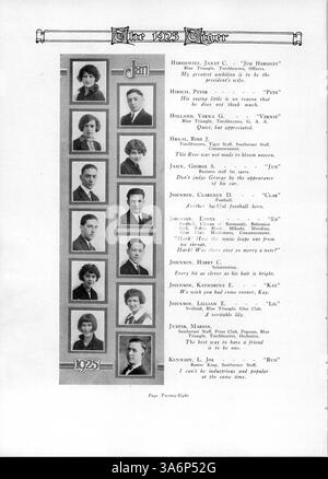 In der Ausgabe 1925 des South High School Jahrbuchs Tiger werden Schülerleistungen, Leichtathletik, Clubs, und die Beteiligung afroamerikanischer Schüler an der breiteren Schulgemeinschaft im Jahr 1924-1925. Stockfoto