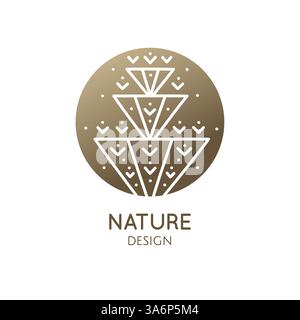 Abstraktes Pflanzenlogo. Rundes Emblem blüht einen Kreis im linearen Stil. Vektormuster-Emblem für das Design von Naturprodukten Stock Vektor
