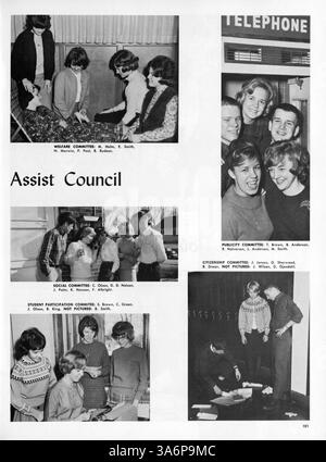 Das Geweih Jahrbuch 1964 von der Minnehaha Academy bietet einen Überblick über das Schuljahr 1963-1964 und dokumentiert das Leben der Schüler, die Leichtathletik, die Fakultät und die Vereine. Stockfoto