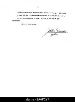 Das Sitzungsprotokoll des Minneapolis Public Library Board von 1932 dokumentiert das Finanzmanagement, die Öffentlichkeitsarbeit und die Bereitstellung von Dienstleistungen während der wirtschaftlichen Schwierigkeiten der Depression. Stockfoto