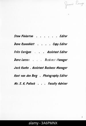 Das Call O' Pan Jahrbuch 1960 dokumentiert die Blake High School Community mit Schülern, Lehrern, Clubs, Leichtathletik, und bemerkenswerte Ereignisse aus dem akademischen Jahr 1959-1960. Stockfoto