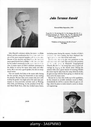 Das Call O' Pan Jahrbuch 1960 der Blake High School reflektiert das Schuljahr 1959-1960 und hebt die akademischen, sportlichen und außerschulischen Leistungen der Schüler und Dozenten hervor. Stockfoto