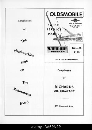 Die Ausgabe 1960 des Blake Yearbook, Call O' Pan, beleuchtet das Studentenleben, das Engagement der Lehrkräfte, die Leichtathletik, und außerschulische Veranstaltungen aus dem akademischen Jahr 1959-1960 an der Blake School. Stockfoto