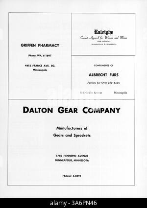 Blake's Call O' Pan Jahrbuch 1960 bietet eine Momentaufnahme des Schuljahres 1959-1960 mit Highlights aus dem Schülerleben, Sport, Dozenten und außerschulischen Aktivitäten an der Blake School. Stockfoto