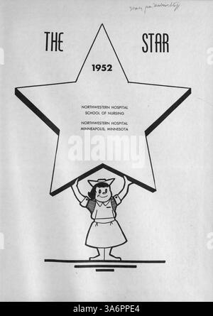 Das Jahrbuch 1952 der Northwestern Hospital School of Nursing dokumentiert die Krankenpflegeschülerinnen, Lehrkräfte und Schlüsselveranstaltungen des akademischen Jahres 1951-1952. Stockfoto