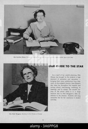 Dieses Jahrbuch von 1952 erfasst die Krankenpflegeschüler, Lehrkräfte und Schlüsselveranstaltungen an der Northwestern Hospital School of Nursing während des akademischen Jahres 1951-1952. Stockfoto