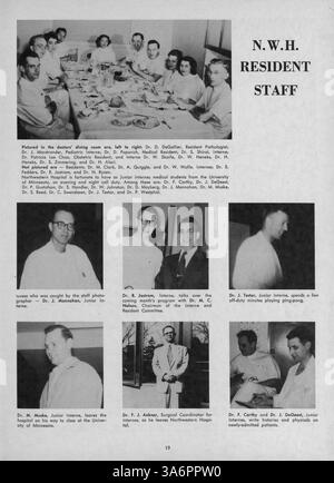 Dieses Jahrbuch von 1952 zeigt die Krankenpflegeschülerinnen, Lehrkräfte und bemerkenswerte Veranstaltungen der Northwestern Hospital School of Nursing während des akademischen Jahres 1951-1952. Stockfoto