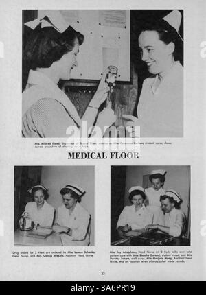 Das Jahrbuch 1952 der Northwestern Hospital School of Nursing bietet einen Überblick über die Studenten, Lehrkräfte und Veranstaltungen des akademischen Jahres 1951-1952 in der Krankenpflegeausbildung. Stockfoto