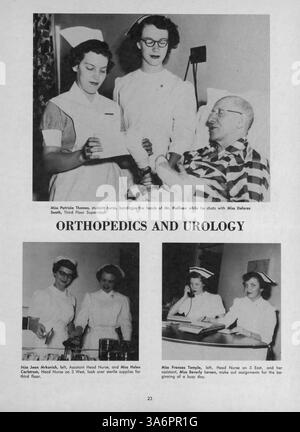 Dieses Jahrbuch von 1952 dokumentiert wichtige Veranstaltungen, Studenten und Fakultät der Northwestern Hospital School of Nursing während des akademischen Jahres 1951-1952. Stockfoto