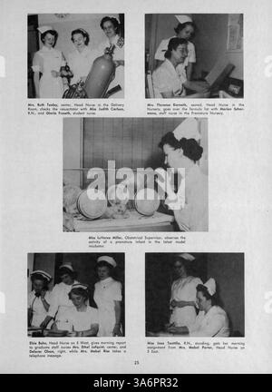 Dieses Jahrbuch 1952 der Northwestern Hospital School of Nursing dokumentiert die Studenten, die Fakultät und die bedeutenden Ereignisse des akademischen Jahres 1951-1952 in der Krankenpflegeausbildung. Stockfoto