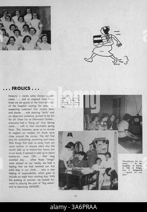 Das Jahrbuch 1952 der Northwestern Hospital School of Nursing beleuchtet das akademische Jahr 1951-1952, wobei der Schwerpunkt auf den Schülern, Lehrern und wichtigen Veranstaltungen liegt. Stockfoto