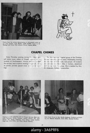 Dieses Jahrbuch der Northwestern Hospital School of Nursing dokumentiert Studenten, Lehrkräfte und Veranstaltungen während des akademischen Jahres 1951-1952 in der Krankenpflegeausbildung. Stockfoto