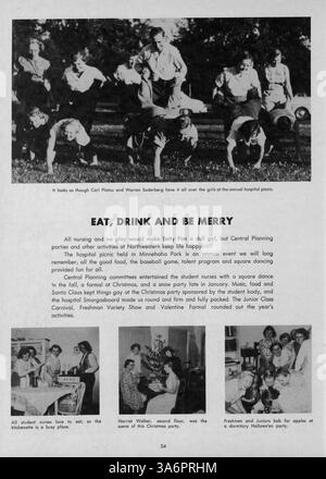 Dieses Jahrbuch 1952 der Northwestern Hospital School of Nursing dokumentiert die Studenten, die Fakultät und die Schlüsselveranstaltungen des akademischen Jahres 1951-1952 in der Krankenpflegeausbildung. Stockfoto