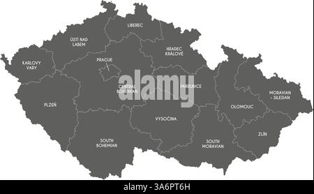 Vektorkarte von Tschechien oder Tschechien mit Regionen oder Gebieten und Verwaltungseinheiten. Bearbeitbare und klar beschriftete Ebenen. Stock Vektor