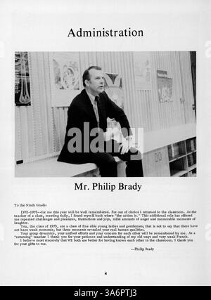 Das Jahrbuch der Highcroft Country Day School 1973 enthält einen historischen Überblick über Schüler, Lehrer und das Schulleben vor der Fusion der Schule mit Blake Schools. Stockfoto