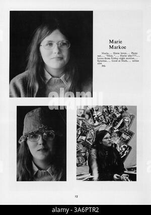 Ein historisches Jahrbuch, das das Schuljahr 1972-1973 an der Highcroft Country Day School dokumentiert, einschließlich der Aktivitäten der Schüler, der Lehrkräfte und des Sports vor der Fusion der Schule. Stockfoto