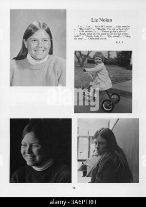 Das Jahrbuch 1973 der Highcroft Country Day School erfasst das Leben von Schülern, Akademikern, außerschulischen Lehrplänen und Lehrkräften und dokumentiert das letzte Jahr vor der Fusion mit Blake Schools. Stockfoto