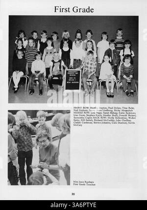 Dieses Jahrbuch 1973 erfasst das letzte Jahr der Highcroft Country Day School, bevor sie mit Blake Schools fusionierte und die Schüler, Lehrer, Vereine und Sportteams dokumentiert. Stockfoto
