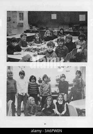 Das Jahrbuch 1973 der Highcroft Country Day School dokumentiert die Aktivitäten von Studenten, Lehrkräften, Leichtathletik und Sozialclubs vor der Fusion mit Blake Schools im Jahr 1974. Stockfoto