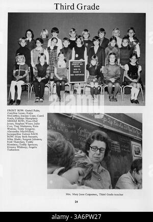 Das Jahrbuch 1973 der Highcroft Country Day School erfasst Studentenporträts, Lehrkörper-Mitglieder und Sportmannschaften und stellt einen Rekord vor der Fusion mit Blake Schools im Jahr 1974 dar. Stockfoto