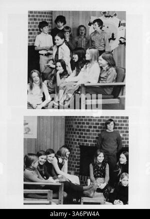 Das Jahrbuch 1973 der Highcroft Country Day School zeigt das Leben der Schüler, Akademiker, Lehrkräfte und außerschulische Aktivitäten, bevor die Schule 1974 mit den Blake Schools fusionierte. Stockfoto