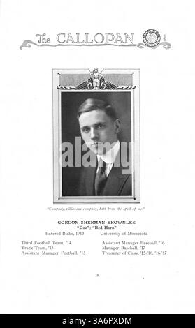 Das Jahrbuch „Callopan“ der Blake School 1917 enthält eine Aufzeichnung von Schülern, Lehrern, Sportmannschaften und Schulvereinen, die das akademische Jahr 1916-1917 prägten. Stockfoto
