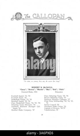 Das Jahrbuch „Callopan“ der Blake School 1917 enthält einen detaillierten Bericht über das Schuljahr 1916-1917 und dokumentiert Schüler, Lehrer, Leichtathletik und verschiedene Schulaktivitäten. Stockfoto