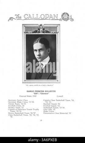 Das Jahrbuch „Callopan“ der Blake School aus dem Jahr 1917 bietet einen umfassenden Überblick über das Schuljahr 1916-1917 und dokumentiert die Schüler, Lehrer, Sportveranstaltungen und Studentenclubs. Stockfoto