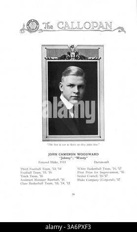 Das Jahrbuch „Callopan“ der Blake School für 1917 dokumentiert die Aktivitäten und Leistungen des akademischen Jahres 1916-1917, einschließlich Sport, Studentenorganisationen und Fakultätsmitglieder. Stockfoto