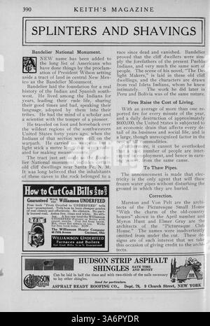 Das Magazin von Max L. Keith aus dem Jahr 1917 enthält zwölf monatliche Ausgaben, die sich mit Hausentwürfen und detaillierten Grundrissen und Illustrationen befassen. Sie bietet Kostenschätzungen für den Bau von Häusern in verschiedenen Architekturstilen. Weitere Inhalte umfassen Artikel zu Innenräumen, Gartendesign und Anzeigen für Möbel und Materialien. Einige Ausgaben enthalten Pläne für Schulen und Kirchen. Einige Seiten in Band 37 fehlen. Stockfoto