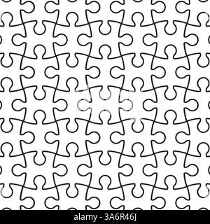 Puzzleteil-Muster. Schwarze Konturstruktur. Ineinandergreifendes Hintergrunddesign. Nahtloser Vektor-Hintergrund. Stock Vektor