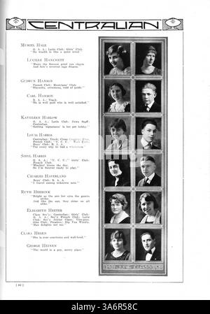 Das Centralian Jahrbuch 1920 zeigt Schüler, Lehrer, Sportmannschaften, Vereine und Großveranstaltungen der Central High School mit einem Schwerpunkt auf der afroamerikanischen Geschichte im Schuljahr 1919-1920. Stockfoto