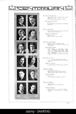 Das Centralian Jahrbuch 1920 zeigt Schüler, Lehrer, Leichtathletik, Vereine und Veranstaltungen an der Central High School und beleuchtet die Geschichte der afroamerikanischen Zeit im akademischen Jahr 1919-1920. Stockfoto
