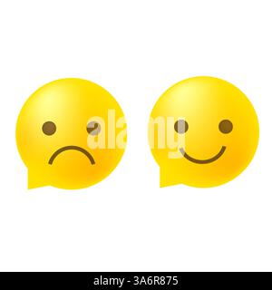 Helle Chat-Blasen. Traurige, glückliche Stimmung. Vektor-Emoticon-Formen. Gelbes Lächeln. Stock Vektor
