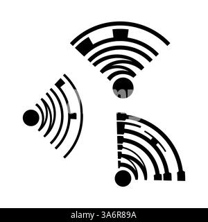 Symbol für drahtloses Signal. Digitale Übertragungsform. Schwarze gekrümmte Wellen. Technologiekonzept. Stock Vektor