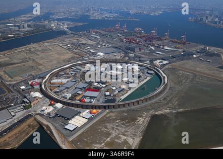 Eine Luftaufnahme der Expo 2025 auf der Insel Yumeshima in der Präfektur Osaka, Japan, 21. März 2025. Die Expo 2025 ist für sechs Monate vom 13. April bis 13. Oktober geplant. Quelle: Wataru Kojo/AFLO/Alamy Live News Stockfoto