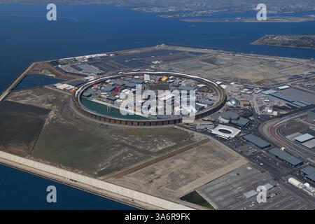 Eine Luftaufnahme der Expo 2025 auf der Insel Yumeshima in der Präfektur Osaka, Japan, 21. März 2025. Die Expo 2025 ist für sechs Monate vom 13. April bis 13. Oktober geplant. Quelle: Wataru Kojo/AFLO/Alamy Live News Stockfoto