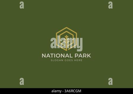 National Park-Logo mit Holz- und Naturelementen Stock Vektor