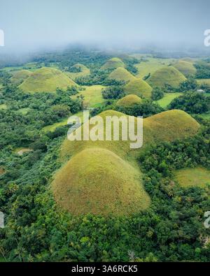 Atemberaubender Blick aus der Vogelperspektive auf die Bohol Chocolate Hills, Philippinen – Ein Naturwunder aus über 1.200 Kalksteinhügeln, perfekt für Reisen, Tourismus und Stockfoto